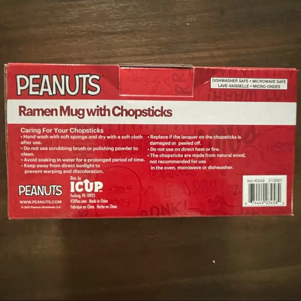 Peanuts Snoppy noodle‎ bowl Remen Mug with chopsticks Large NWT